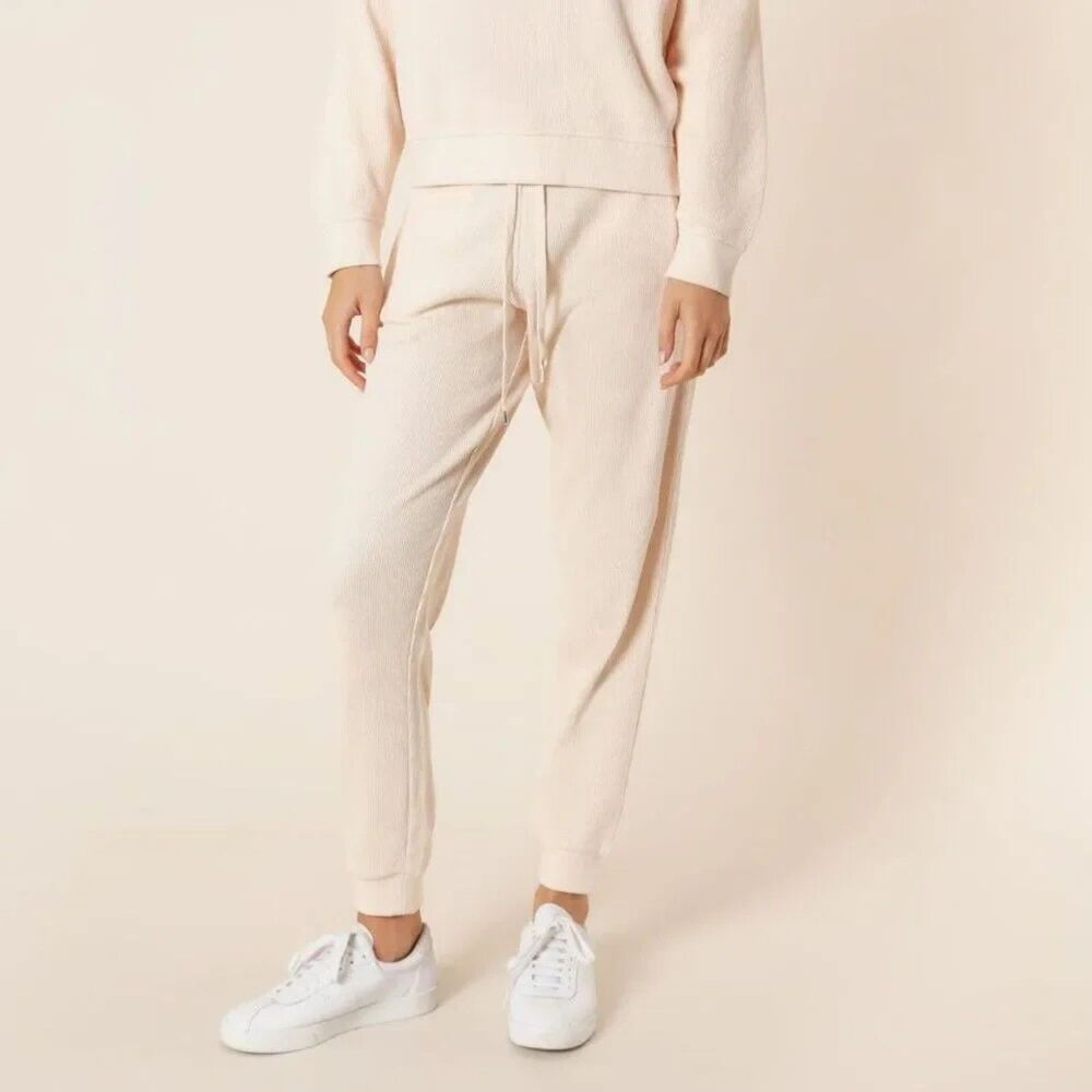 Nude Lucy Cream Beige Uma Waffle Lounge Jogger Pants Size S